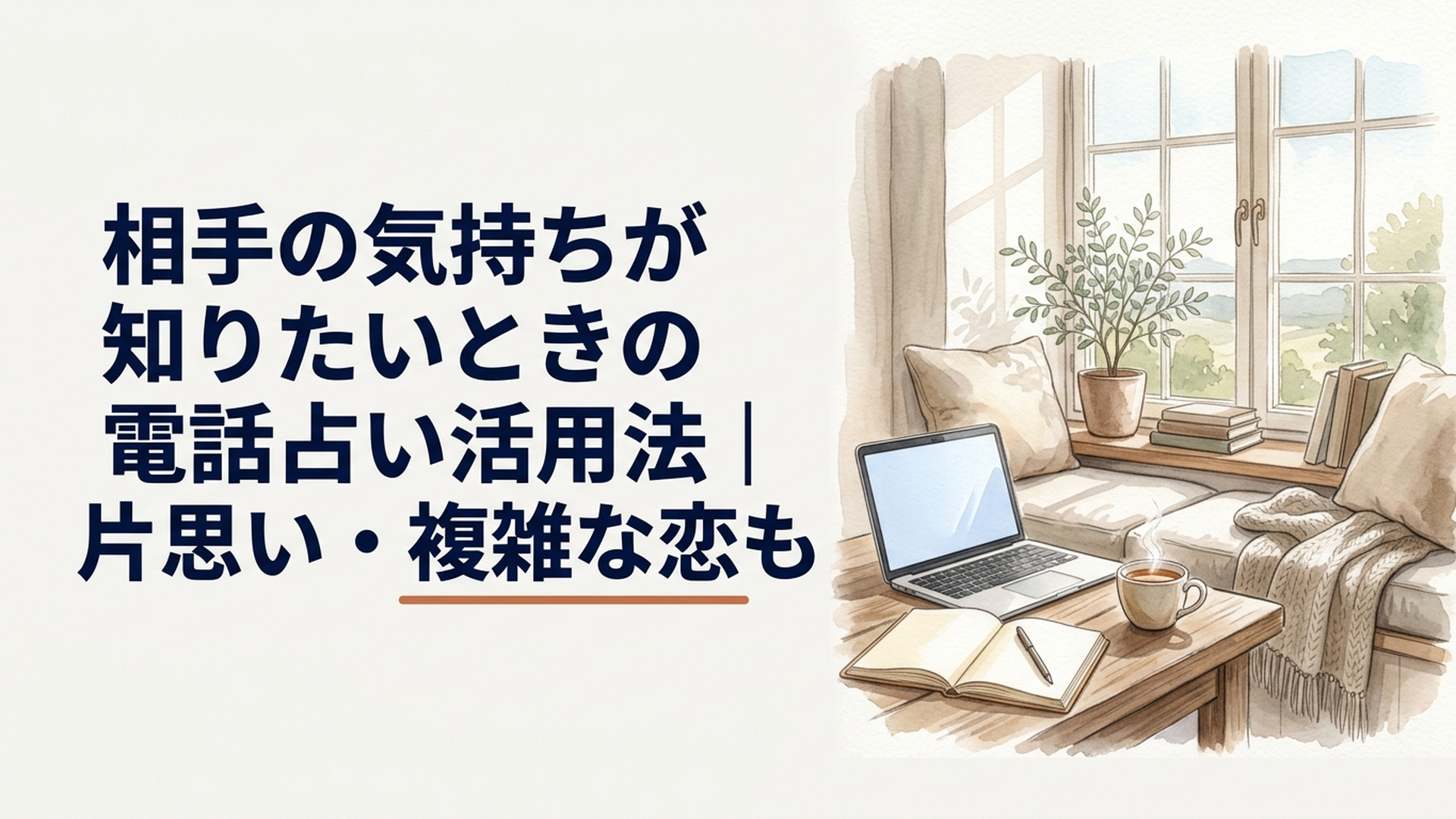 夜、自室でスマートフォンを手に電話占いを利用する40〜50代女性の柔らかな雰囲気のイラスト